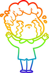 rainbow gradient line drawing cartoon man crying