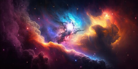 Obraz na płótnie Canvas Colorful galaxy nebula wide background, Abstract, Generative AI Digital Illustration