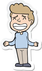 sticker of a cartoon boy shrugging