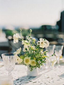 Al fresco dinner details with drinks, food, plating, florals and tablescapes