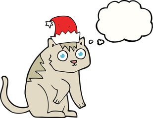 thought bubble cartoon cat wearing christmas hat