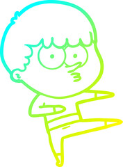 cold gradient line drawing cartoon curious boy dancing