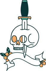 Fototapeta na wymiar tattoo with banner of a skull and dagger