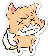 distressed sticker of a cartoon dead fox