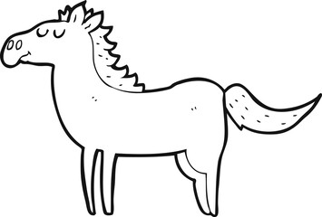 black and white cartoon horse