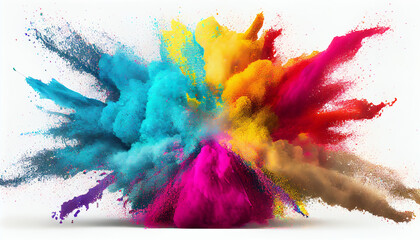 Colorful paint splashes, Colored powder explosion. Paint holi, Mix rainbow splash on isolated white background Generative AI