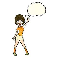 cartoon woman dancing with thought bubble