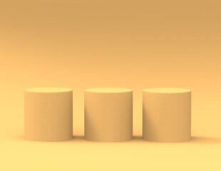 cylinder pedestal podium display, Empty room background.yellow earthy tone. Abstract modern rendering 3d shape for products display presentation.  minimal wall scene, Studio room.
