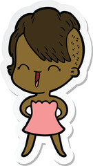sticker of a happy cartoon hipster girl