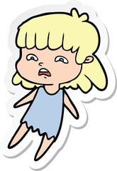 Obraz premium sticker of a cartoon worried woman