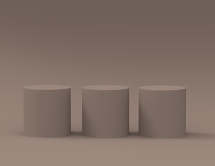 cylinder pedestal podium display, Empty room background.earthy tone. Abstract modern rendering 3d shape for products display presentation.  minimal wall scene, Studio room.