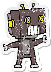distressed sticker of a cartoon robot