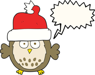 speech bubble cartoon owl wearing christmas hat