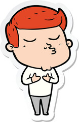 sticker of a cartoon model guy pouting