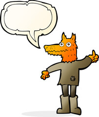 cartoon fox man with speech bubble
