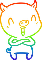 rainbow gradient line drawing happy cartoon pig
