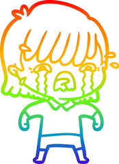 rainbow gradient line drawing cartoon girl crying