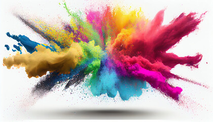 Colorful paint splashes, Colored powder explosion. Paint holi, Mix rainbow splash on isolated white background Generative AI