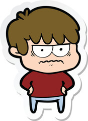 sticker of a annoyed cartoon boy