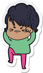 sticker of a cartoon frustrated woman