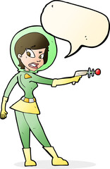 cartoon sci fi girl with speech bubble