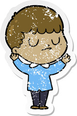 distressed sticker of a cartoon grumpy boy