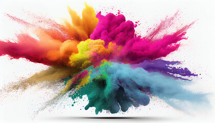 Colorful paint splashes, Colored powder explosion. Paint holi, Mix rainbow splash on isolated white background Generative AI