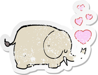 distressed sticker of a cute cartoon elephant with love hearts