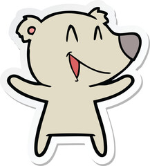 sticker of a laughing bear cartoon