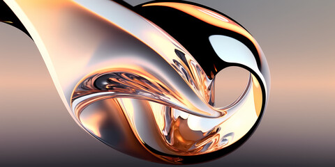 Abstract 3d glass render, glossy, reflective, organic curve wave in motion. Gradient design element for banner, background, wallpaper 