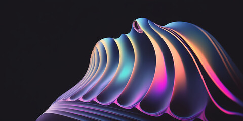 Abstract 3d render of light emitter glass with iridescent holographic neon vibrant gradient wave texture. Design element for banner, background, wallpaper, header, poster or cover 