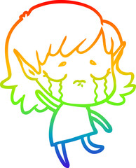 rainbow gradient line drawing cartoon crying elf girl