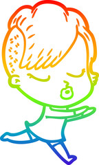 rainbow gradient line drawing cartoon pretty hipster girl