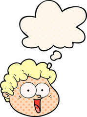 cartoon male face and thought bubble in comic book style