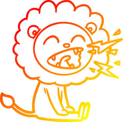 warm gradient line drawing cartoon roaring lion