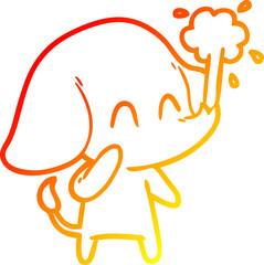 warm gradient line drawing cute cartoon elephant spouting water