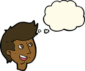 cartoon happy boy face with thought bubble