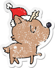 christmas distressed sticker cartoon of kawaii deer