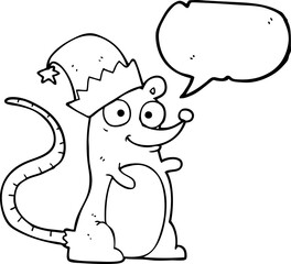 speech bubble cartoon mouse wearing christmas hat