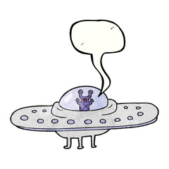 speech bubble textured cartoon flying saucer