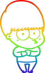 rainbow gradient line drawing nervous cartoon boy