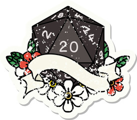 natural twenty D20 dice roll grunge sticker