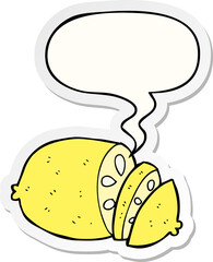 cartoon sliced lemon and speech bubble sticker