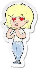 retro distressed sticker of a cartoon woman in love