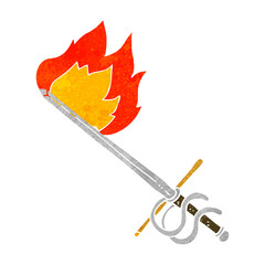retro cartoon flaming sword