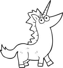 black and white cartoon unicorn