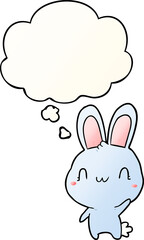 cartoon rabbit waving and thought bubble in smooth gradient style