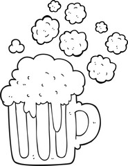 black and white cartoon foamy beer