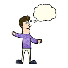 cartoon surprised man with thought bubble
