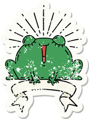 grunge sticker of tattoo style happy frog